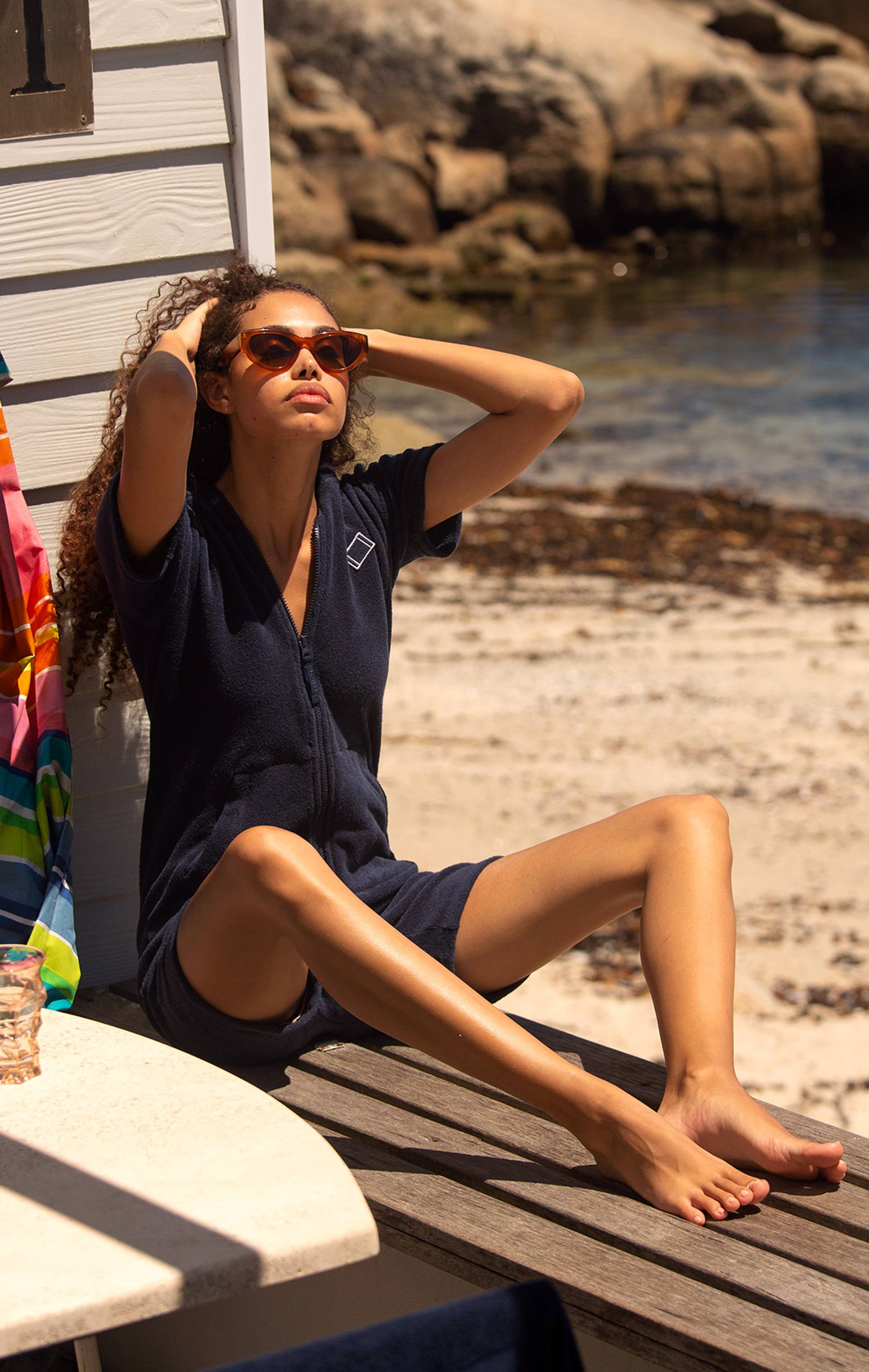 Onepiece Towel Club Fitted Short Jumpsuit Navy - 14