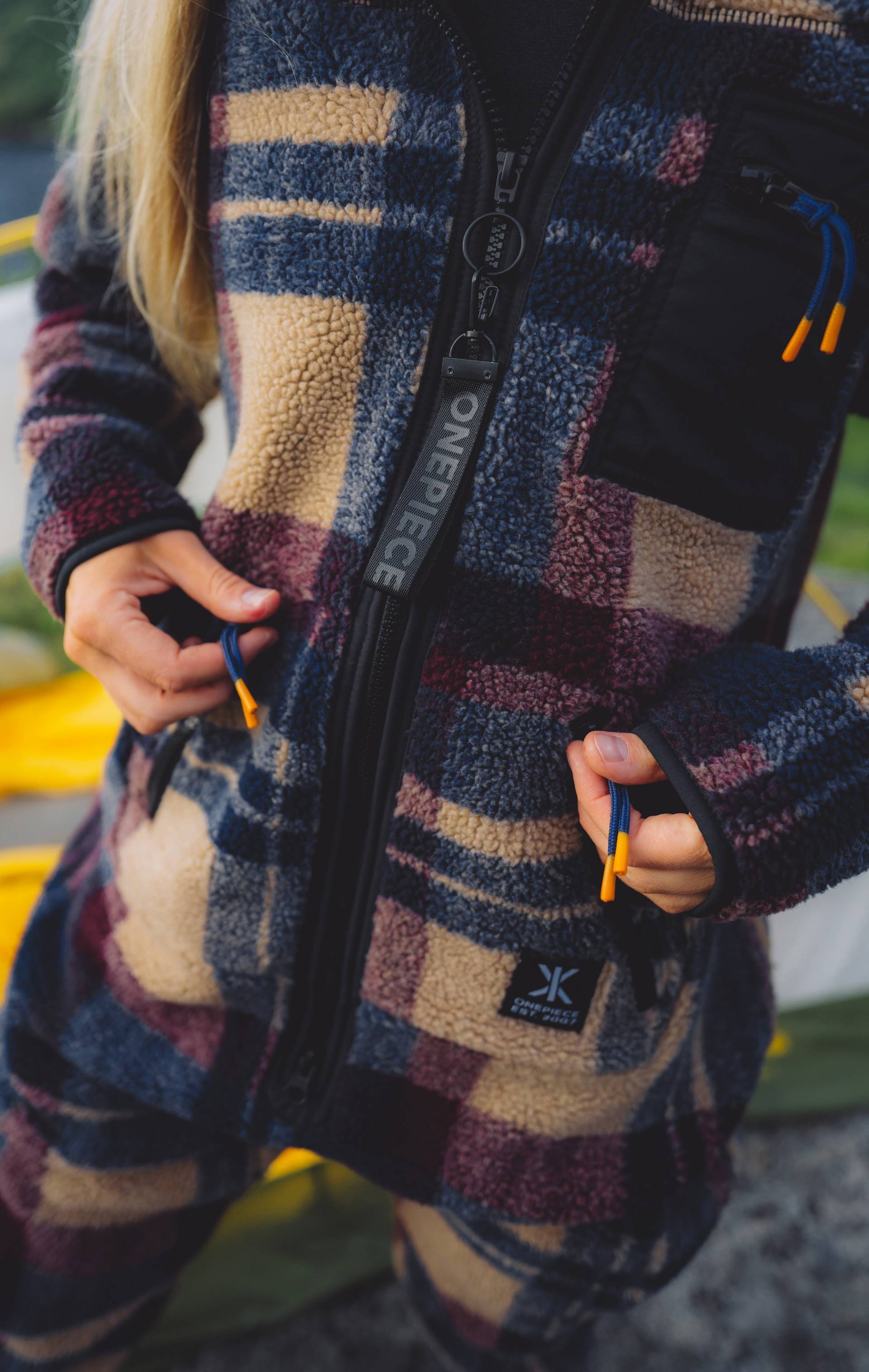 Onepiece Checkered Fleece Jumpsuit Brown - 13