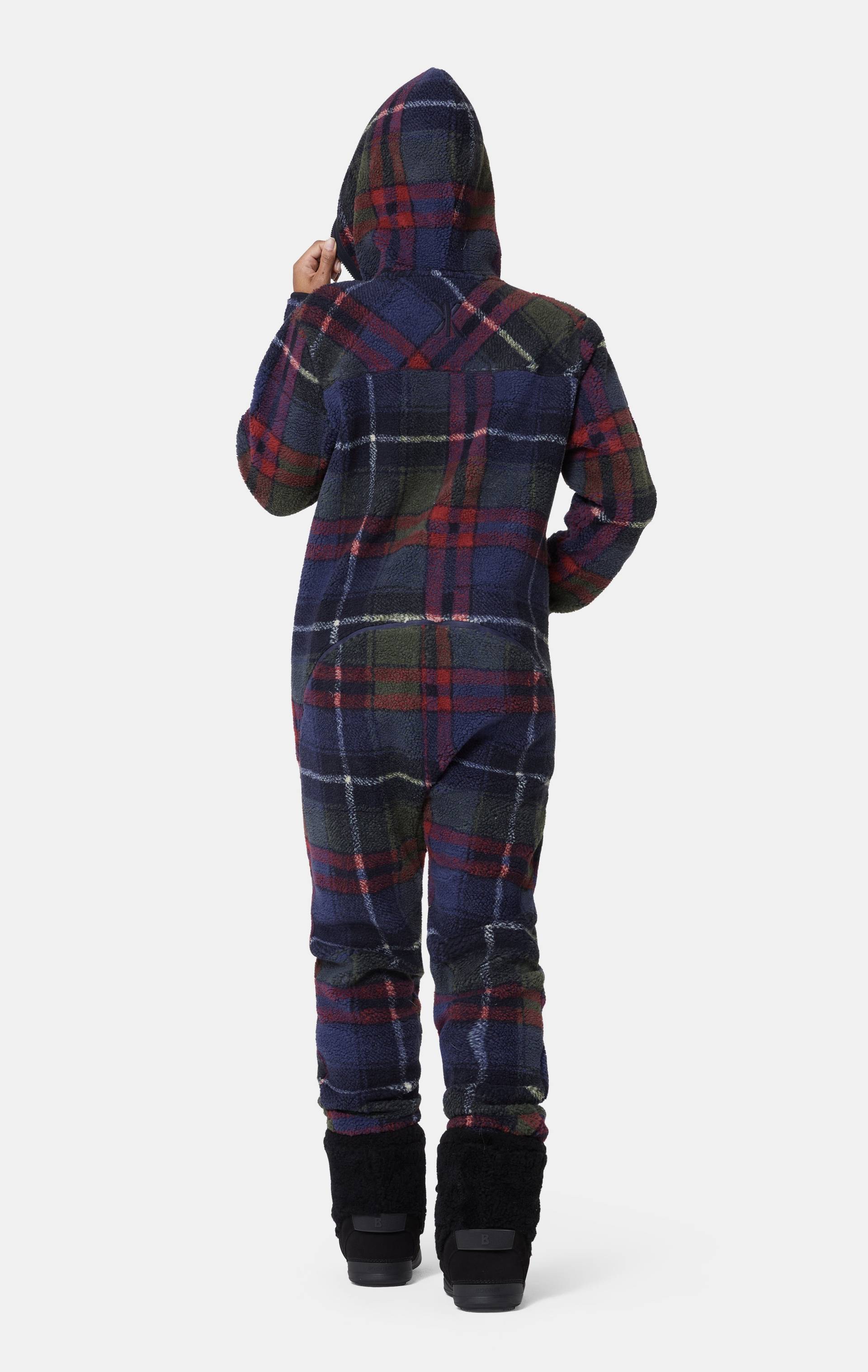 Onepiece Checkered Fleece Jumpsuit Blue - 15