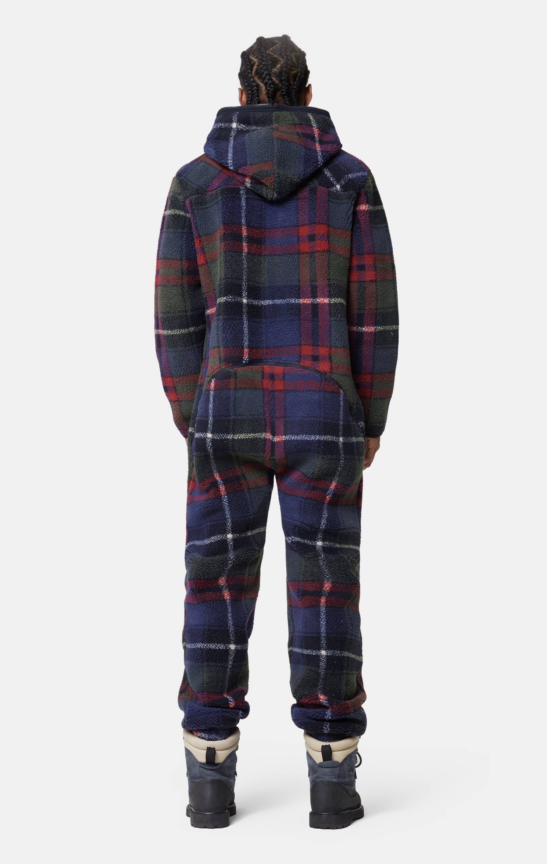 Onepiece Checkered Fleece Jumpsuit Blue - 4
