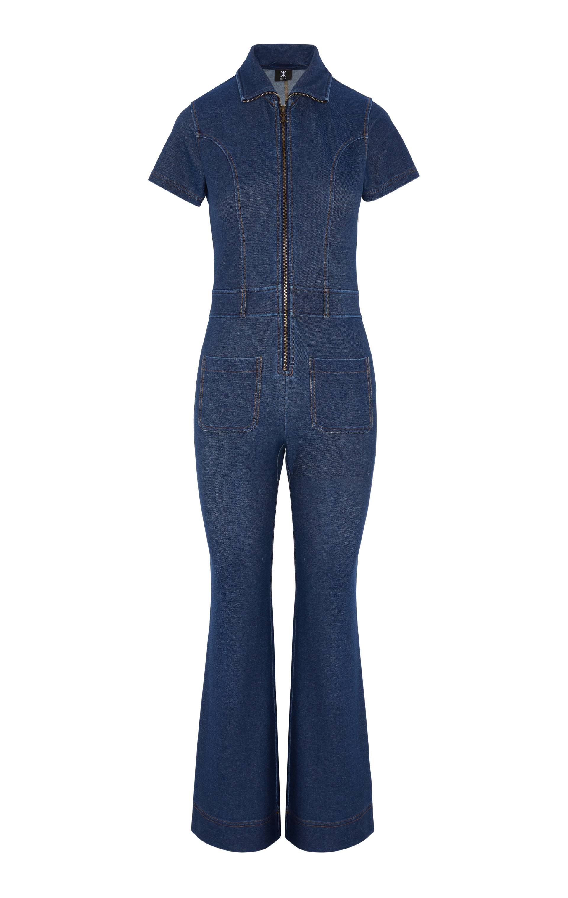 Onepiece Denim Fitted Jumpsuit Blue - 1